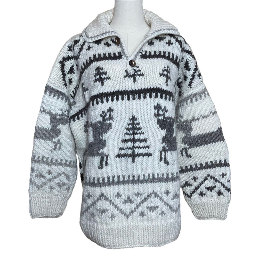 Vintage Quichua Maqui Fair Isle Sweater Women L 100% Wool Hand Knit Ecuador